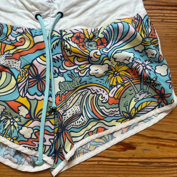 Rabbit colorful floral abstract pattern lined surf womens swim shorts SIZE S - Picture 2 of 5